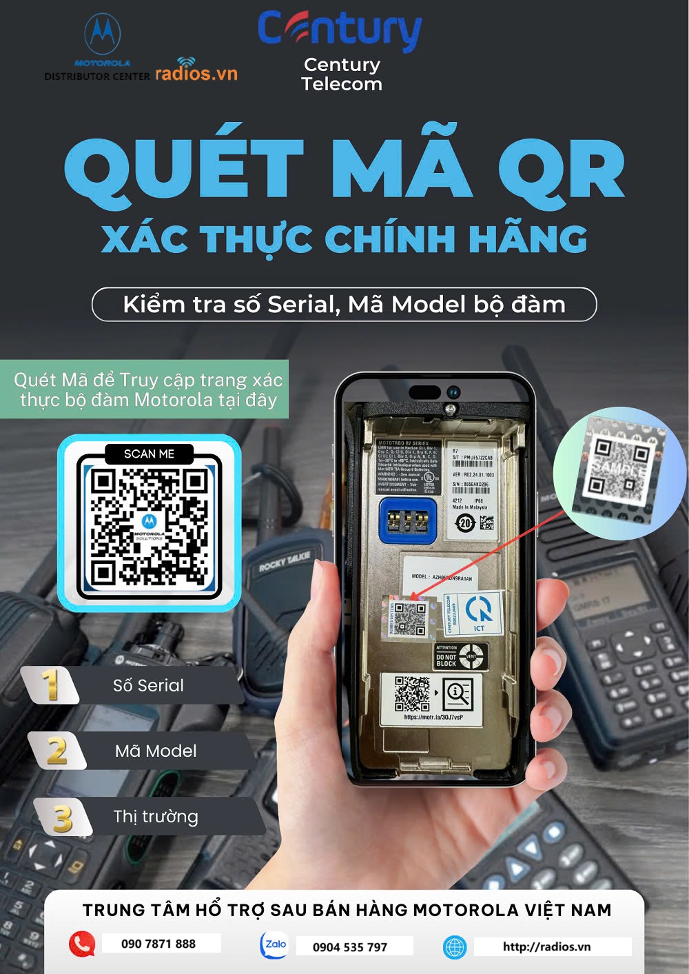 Phân biệt hàng chính hãng và hàng giả bằng tem qr trên máy bộ đàm Motorola